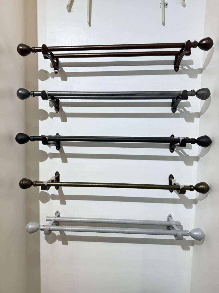 imported curtain rods for hanging sheers and curtains on display in eastleigh nairobi kenya drapes company showroom